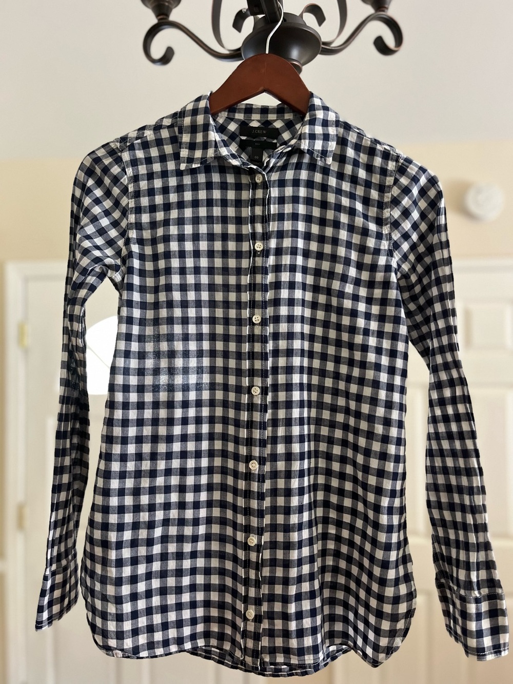 J.Crew Boy Fit Navy White Gingham Button Shirt Size 00 Like New